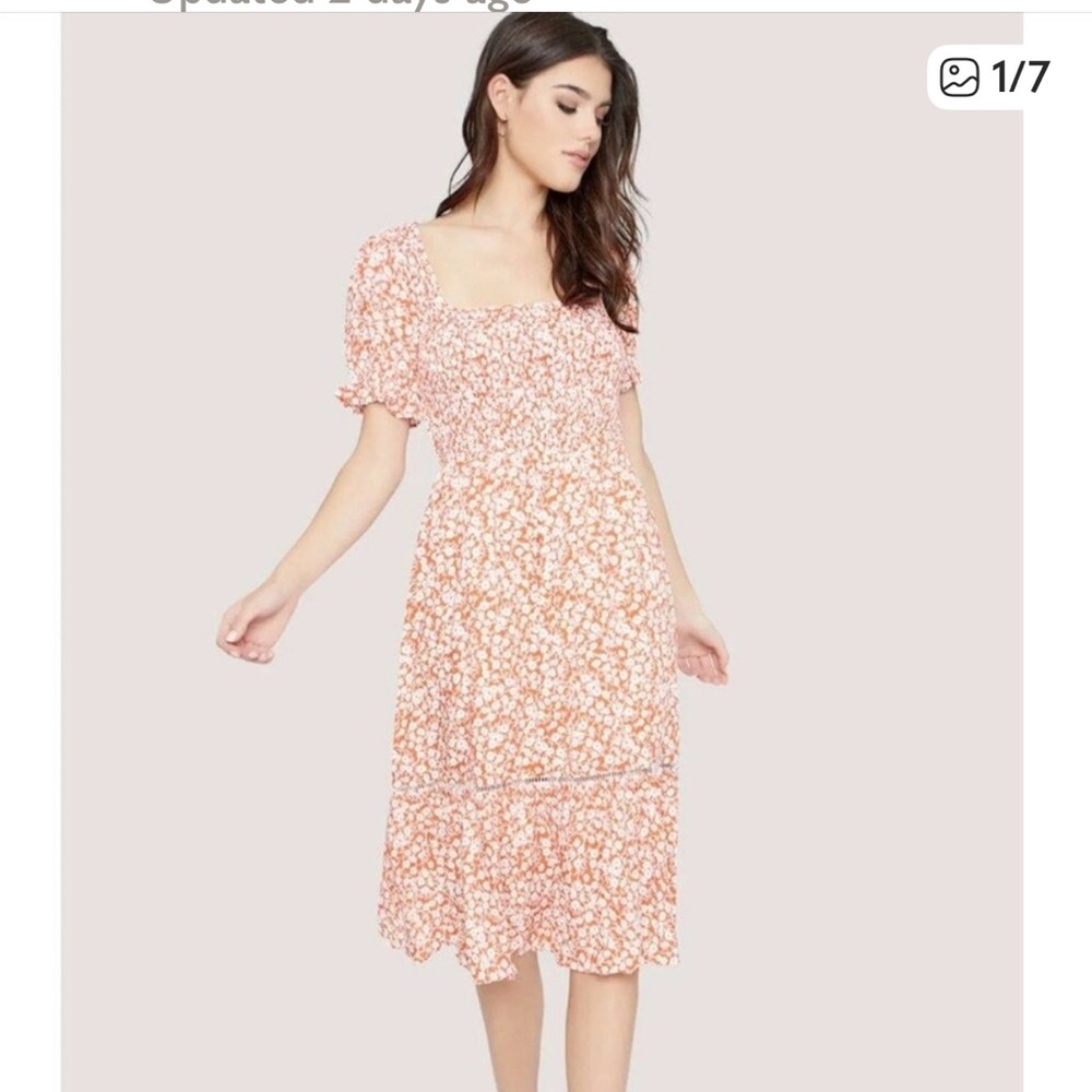 Lost + Wander Peach Floral Midi Dress